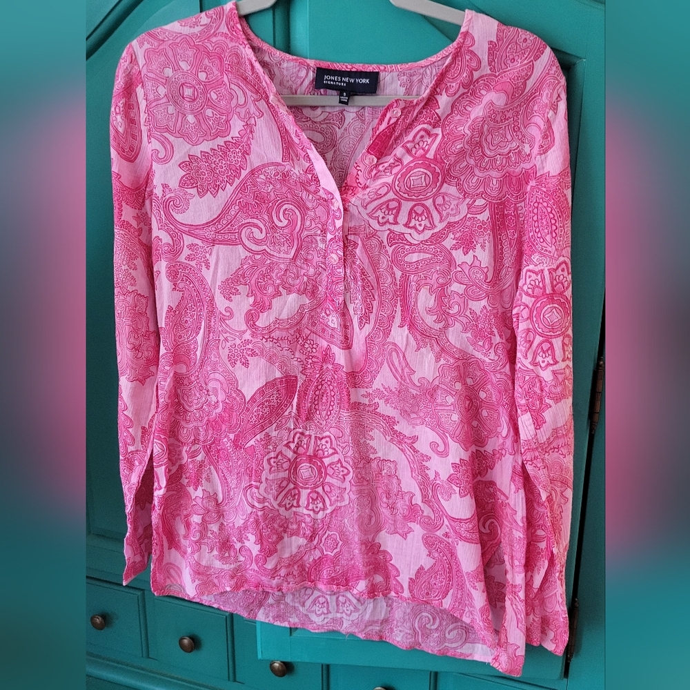 Jones New York Pink Paisley Long-Sleeve Tunic Top